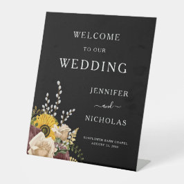Elegante Bloemrijke Trouw Welkom Reclamebord Met Voetstuk