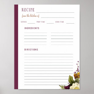 Elegante bloemrijke uit de keuken van lege recept poster