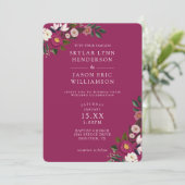 Elegante Bloemrijke Waterverf Burgundy Bruiloft Kaart (Staand voorkant)