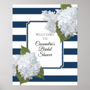 Elegante Bloemrijke Welkom Moderne Navy Wit Streep Poster