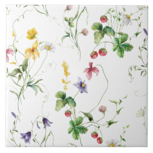 Elegante Bloemrijke Wijnranken Aardbeien Design Tegeltje