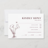 Elegante Bloemrijke Wijnrode Trouw  RSVP Kaartje (Voorkant)
