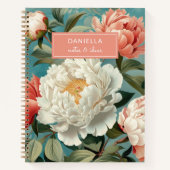 Elegante Bloemrijke Witte Perzik pioenen Notitieboek (Voorkant)