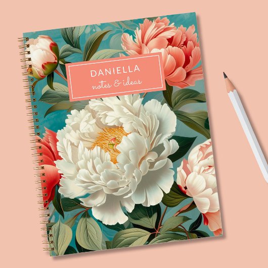 Elegante Bloemrijke Witte Perzik pioenen Notitieboek