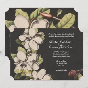 Elegante Bloemrijke Zwarte Koperen Magnolia Bruilo Kaart