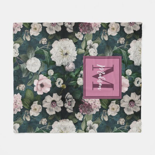  Elegante bloemroze bloemblaadjes groen Fleece Deken (Voorkant (Horizontaal))