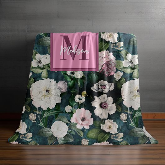 Elegante bloemroze bloemblaadjes groen Fleece Deken