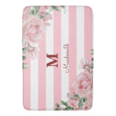 Elegante bloemrozen gestreepte monogram badmat (Voorkant Verticaal)