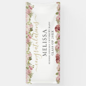 Elegante bloemrozen gouden script afstuderen spandoek (Verticaal)
