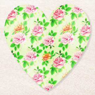 Elegante bloemrozen groene bladeren patroon-23675 kartonnen onderzetters