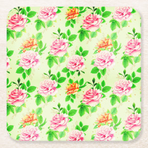 Elegante bloemrozen groene bladeren patroon-23675 kartonnen onderzetters