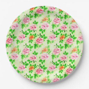 Elegante bloemrozen groene bladeren patroon-23675 papieren bordje