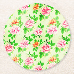 Elegante bloemrozen groene bladeren patroon-23675 ronde kartonnen onderzetter