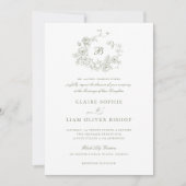 Elegante bloemrozen krans bruiloft salie monogram kaart (Voorkant)