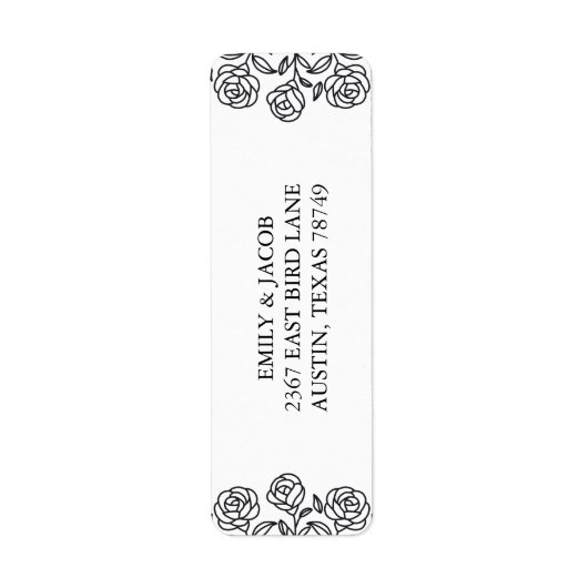 Elegante bloemrozen zwart-wit minimalistisch etiket (Voorkant)