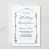 Elegante Bloemsalie Blauw Stijlvolle bruiloft Kaart (Voorkant)