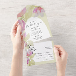 Elegante bloemsalie groen en roze all in one uitnodiging