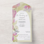 Elegante bloemsalie groen en roze all in one uitnodiging (Binnen)