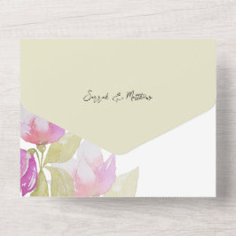 Elegante bloemsalie groen en roze all in one uitnodiging