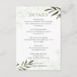 Elegante Bloemsalie Groene Olijven Trouwdetails Informatiekaartje