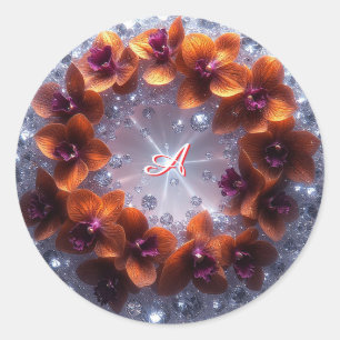 Elegante bloemschikking met orchideeën ronde sticker