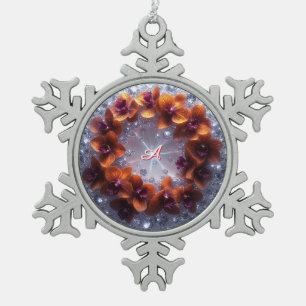 Elegante bloemschikking met orchideeën tin sneeuwvlok ornament