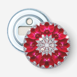Elegante bloemschikking met rode orchideeën button flesopener