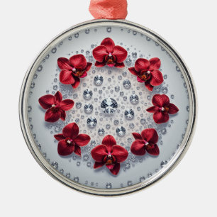 Elegante bloemschikking met rode orchideeën metalen ornament