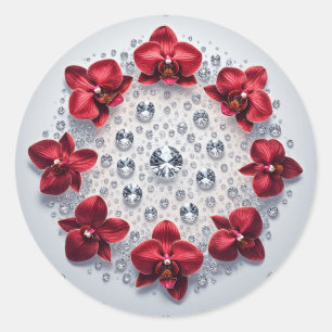 Elegante bloemschikking met rode orchideeën ronde sticker