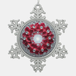 Elegante bloemschikking met rode orchideeën tin sneeuwvlok ornament