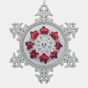 Elegante bloemschikking met rode orchideeën tin sneeuwvlok ornament