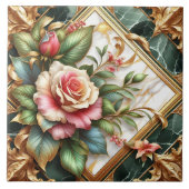 Elegante bloemschikking met Rozen en bladeren Tegeltje (Voorkant)