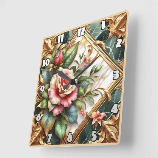 Elegante bloemschikking met Rozen en bladeren Vierkante Klok (Hoek)