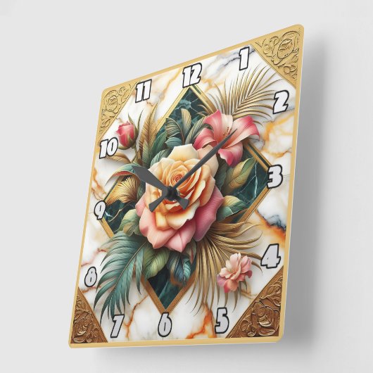 Elegante bloemschikking met Rozen en bladeren Vierkante Klok (Hoek)
