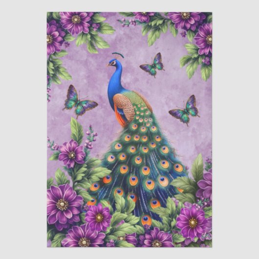 Elegante bloemschikking Pauw & Vlinders Decoupage Tissuepapier (Voorkant)