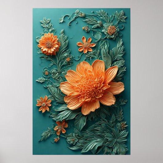 Elegante bloemsierkunst met Oranje bloemen Poster (Voorkant)
