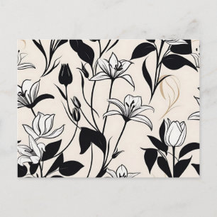 Elegante bloemsilhouetten wit en zwart briefkaart