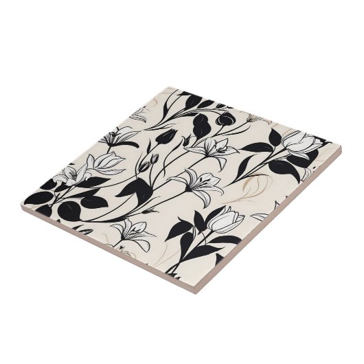 Elegante bloemsilhouetten wit en zwart tegeltje (Zijkant)