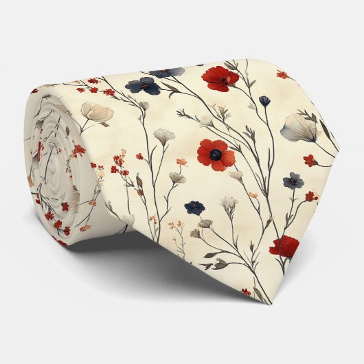 Elegante bloemstelen rood en marinebloem stropdas (Opgerold)