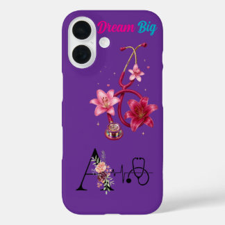 Elegante bloemstethoscoop paarse telefoonhoesje iPhone 16 hoesje