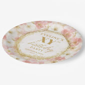 Elegante Bloemstof Roze Verjaardag Papier Borden Papieren Bordje (Gekanteld)