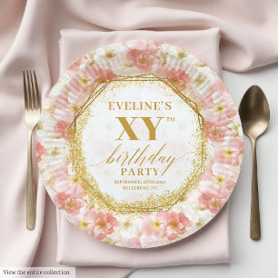 Elegante Bloemstof Roze Verjaardag Papier Borden Papieren Bordje