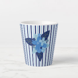 Elegante bloemstrepen monochromatisch blauw latte mok
