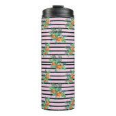 Elegante bloemstrepen - zwarte en roze bloem thermosbeker (Voorkant)