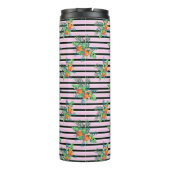 Elegante bloemstrepen - zwarte en roze bloem thermosbeker (Achterkant)