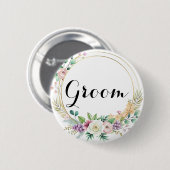 Elegante bloemstuk voor de bruidegom - eigen tekst ronde button 5,7 cm (Voorkant /achterkant)