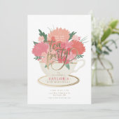 Elegante bloemtheekop theevisite uitnodiging (Staand voorkant)