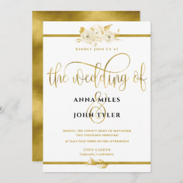 Elegante Bloemtypografie Gold Foil Wedding Kaart