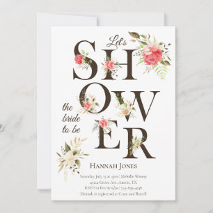 Elegante Bloemtypografie Koraal Bruiloft Feest Kaart