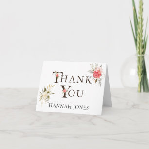 Elegante Bloemtypografie Koraal Groen Douche Bedankkaart